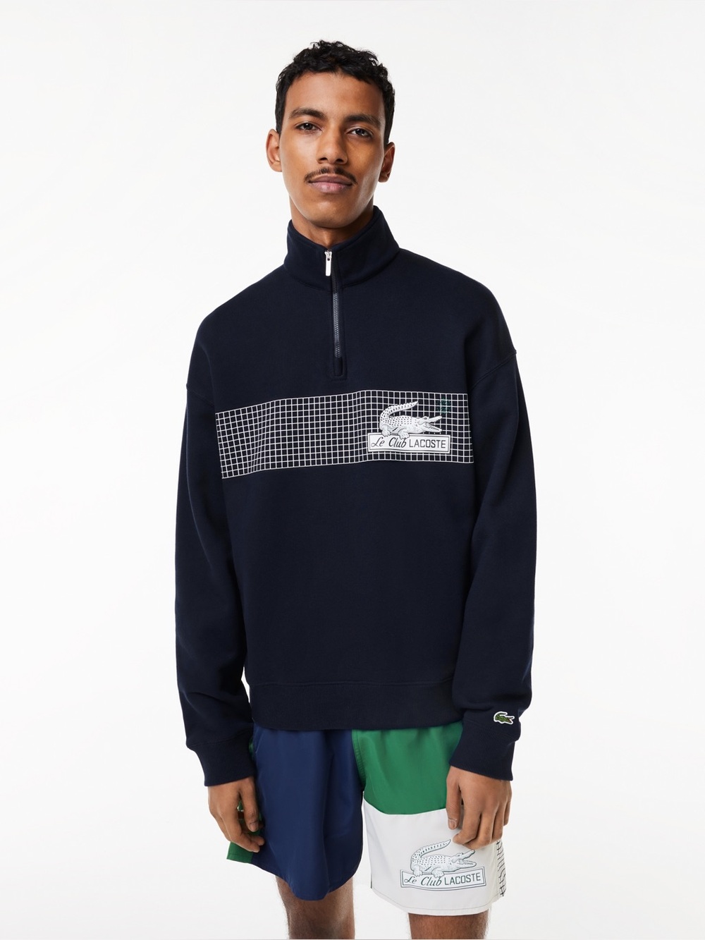 Lacoste Zip Neck Loose Fit Organic Cotton Sweatshirt